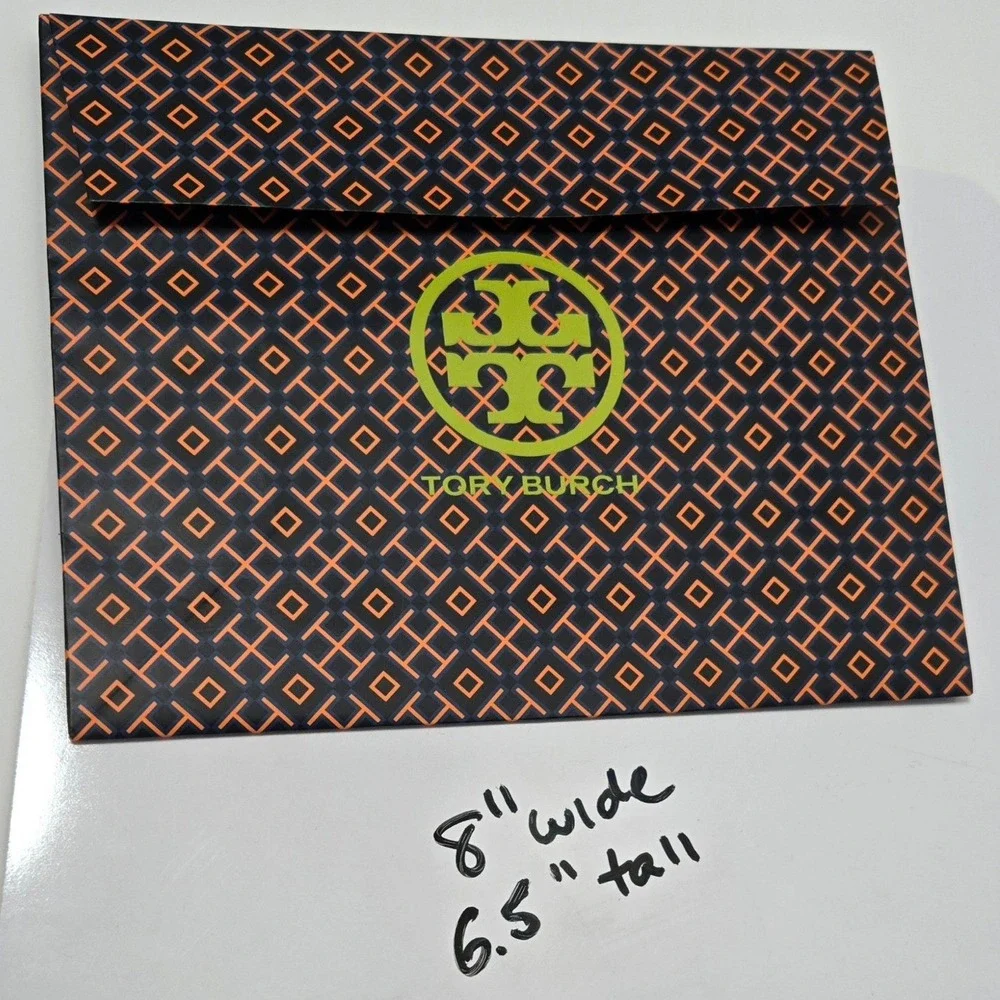 Tory Burch Gift Bags Set of 3 Logo Geometric Orange Navy Small 8x6.5